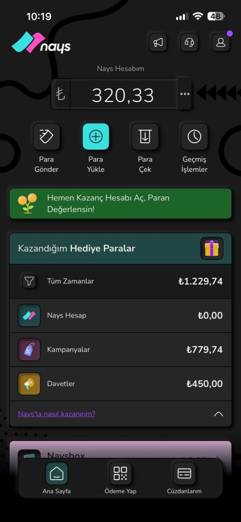 Örnek Cashback ekranı