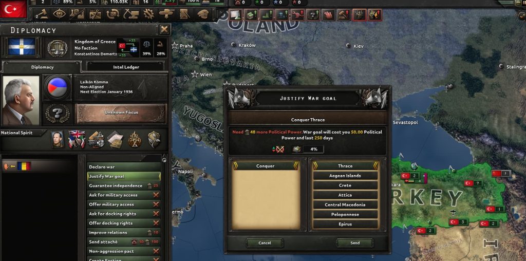 HOI 4'te savaş açılma ekranı.